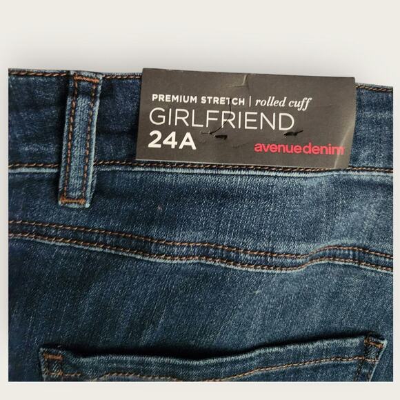 Avenue Denim Jeans Women's Sz 24 Dark Wash Girlfriend Ankle Distressed Stretch - Picture 4 of 8